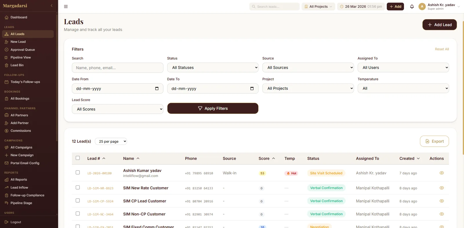 Margadarsi Infra — Real-Estate Sales CRM